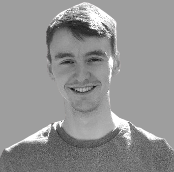 Headshot of Web Developer Liam in greyscale