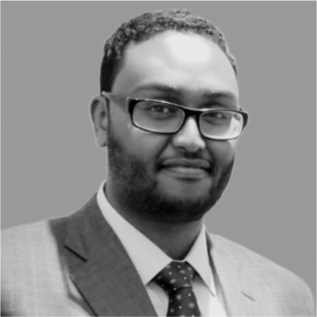 Headshot of Co-Founder Liban in greyscale
